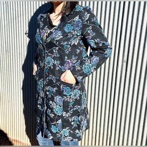 Vintage Denim and Co Embroidered Floral Long Coat - M
